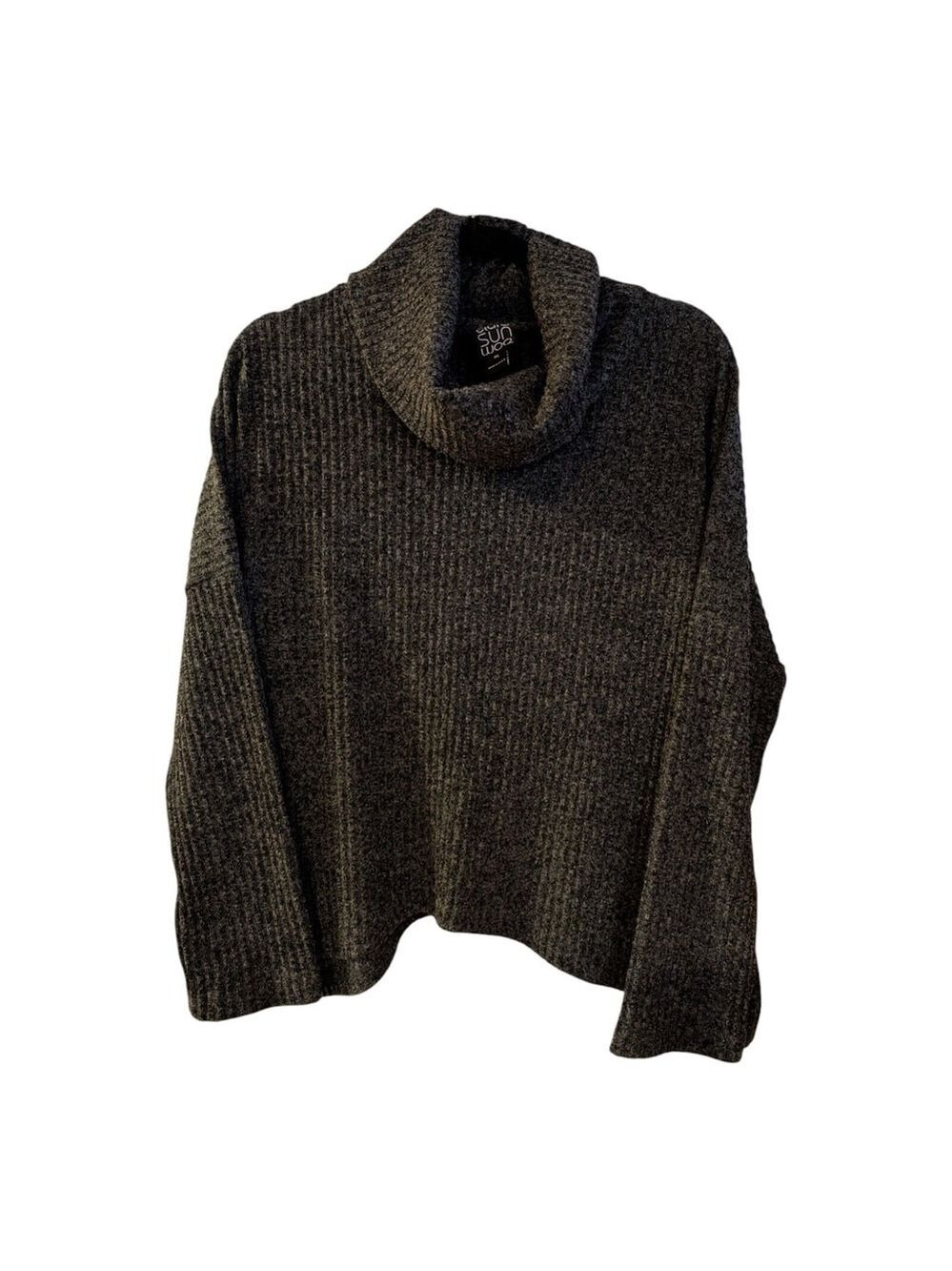 Clara Sun Woo Sweater Womens XL Tipped Hem Marled Gray Cozy Made In USA